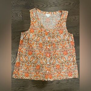 J. Jill sleeveless Floral BoHo button-down linen blend Top size small.